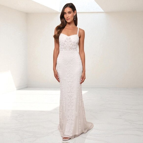 Lulus Dresses & Skirts - Lulus Momentous Love White Beaded Bustier Mesh Mermaid Maxi Dress Size Large